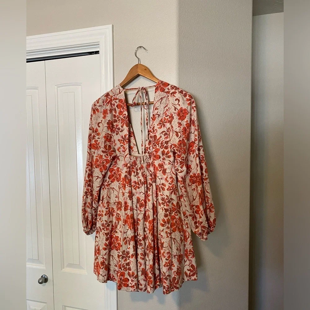 Free people floral long sleeve mini dress size XS - Picture 3 of 9
